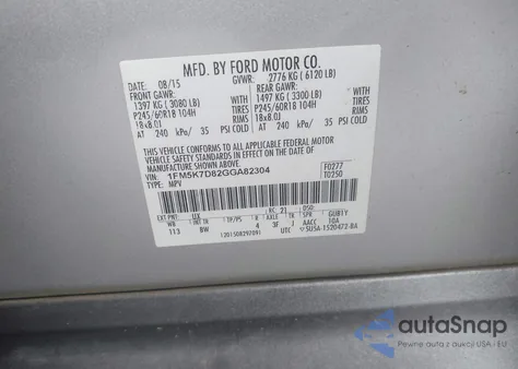 2016 Ford Explorer Xlt from USA, damaged, VIN 1FM5K7D82GGA82304